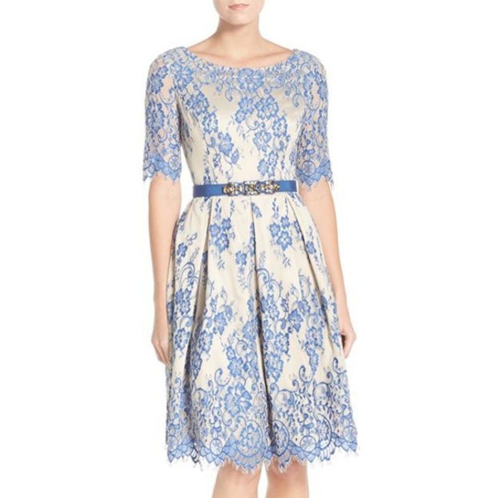 Eliza J size 14W navy lace and tan dress